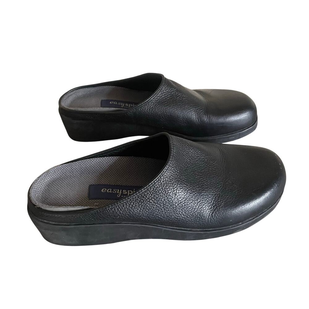 Easy Spirit Anti Gravity Pebbled Leather Mules Womens 9B Black Comfort Clogs